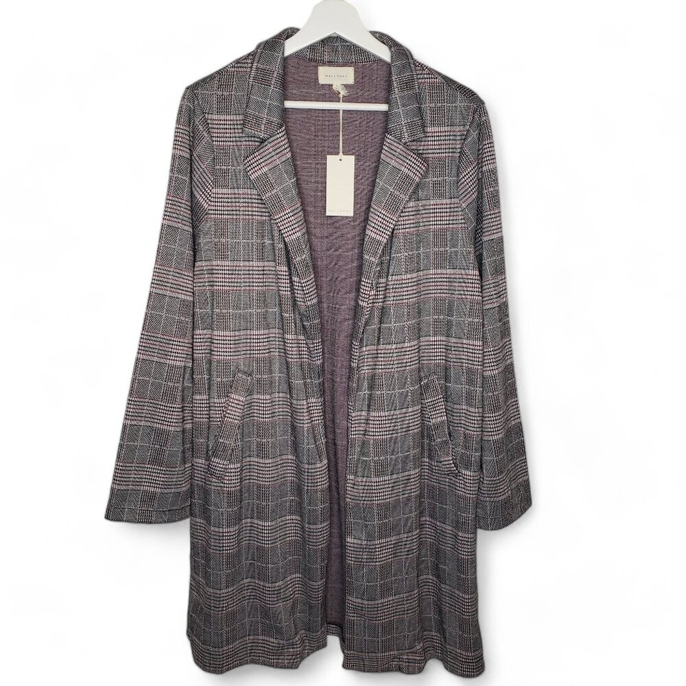 NWT Melloday Long Blazer Women’s Classic Glen Check Plaid Lightweight‎ L